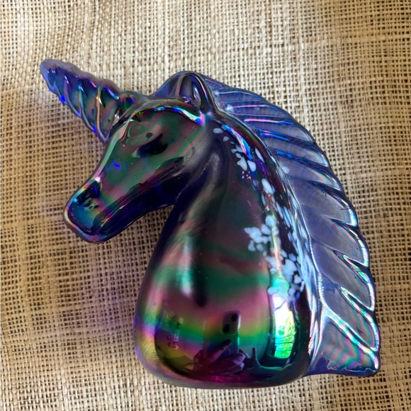 Vintage 80’s Crystal Unicorn Iridescent Colbalt blue - Picture 2 of 7